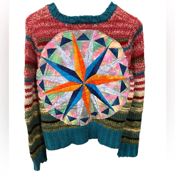 St. Johns Bay Sweaters - Vintage Large St. Johns Bay Sweater Rainbow UpCycled Quilt Granny Print Cottage